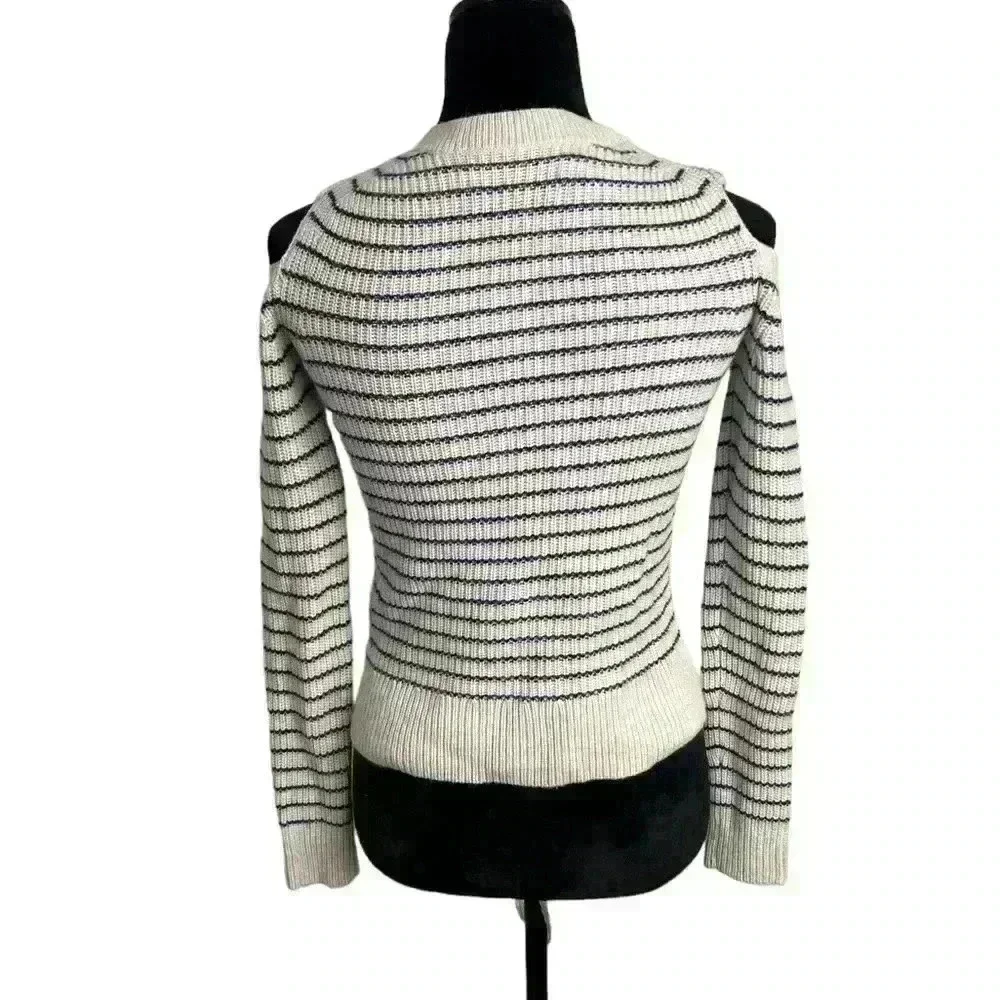 AllSaints women Mull cold shoulder Striped White wool sweater long sleeve Merino - Picture 6 of 8